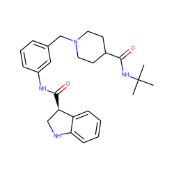 CC(C)(C)NC(=O)C1CCN(Cc2cccc(NC(=O)[C@@H]3CNc4ccccc43)c2)CC1 ZINC001772621736