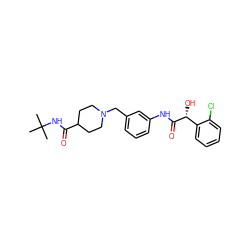 CC(C)(C)NC(=O)C1CCN(Cc2cccc(NC(=O)[C@H](O)c3ccccc3Cl)c2)CC1 ZINC000210702229