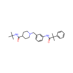 CC(C)(C)NC(=O)C1CCN(Cc2cccc(NC(=O)C(C)(C)c3ccccc3)c2)CC1 ZINC001772579105