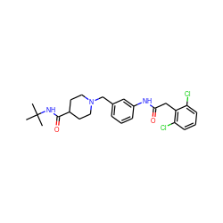 CC(C)(C)NC(=O)C1CCN(Cc2cccc(NC(=O)Cc3c(Cl)cccc3Cl)c2)CC1 ZINC001772608036