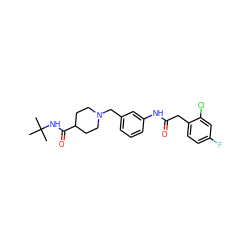 CC(C)(C)NC(=O)C1CCN(Cc2cccc(NC(=O)Cc3ccc(F)cc3Cl)c2)CC1 ZINC001772656415