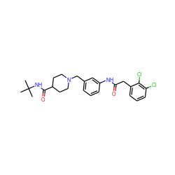 CC(C)(C)NC(=O)C1CCN(Cc2cccc(NC(=O)Cc3cccc(Cl)c3Cl)c2)CC1 ZINC000210652513