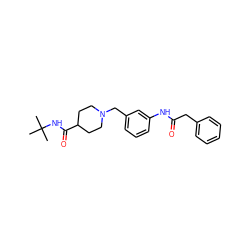 CC(C)(C)NC(=O)C1CCN(Cc2cccc(NC(=O)Cc3ccccc3)c2)CC1 ZINC001772637818