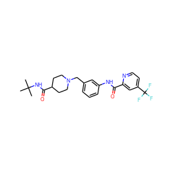 CC(C)(C)NC(=O)C1CCN(Cc2cccc(NC(=O)c3cc(C(F)(F)F)ccn3)c2)CC1 ZINC001772617101