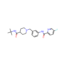 CC(C)(C)NC(=O)C1CCN(Cc2cccc(NC(=O)c3ccc(F)cn3)c2)CC1 ZINC001772592133