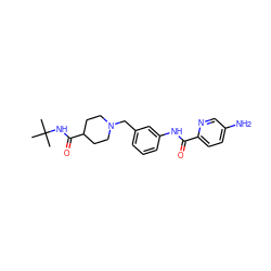 CC(C)(C)NC(=O)C1CCN(Cc2cccc(NC(=O)c3ccc(N)cn3)c2)CC1 ZINC001772583159