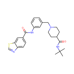 CC(C)(C)NC(=O)C1CCN(Cc2cccc(NC(=O)c3ccc4ncsc4c3)c2)CC1 ZINC001772581633