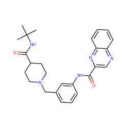 CC(C)(C)NC(=O)C1CCN(Cc2cccc(NC(=O)c3cnc4ccccc4n3)c2)CC1 ZINC001772589636