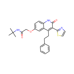 CC(C)(C)NC(=O)COc1ccc2[nH]c(=O)c(-c3nccs3)c(CCc3ccccc3)c2c1 ZINC000064560039