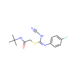 CC(C)(C)NC(=O)CS/C(=N/c1ccc(F)cc1)NC#N ZINC000002119286