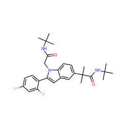 CC(C)(C)NC(=O)Cn1c(-c2ccc(F)cc2F)cc2cc(C(C)(C)C(=O)NC(C)(C)C)ccc21 ZINC000066102005