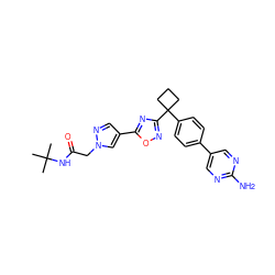 CC(C)(C)NC(=O)Cn1cc(-c2nc(C3(c4ccc(-c5cnc(N)nc5)cc4)CCC3)no2)cn1 ZINC000114461458