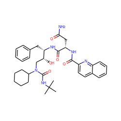 CC(C)(C)NC(=O)N(C[C@@H](O)[C@H](Cc1ccccc1)NC(=O)[C@H](CC(N)=O)NC(=O)c1ccc2ccccc2n1)C1CCCCC1 ZINC000026294582