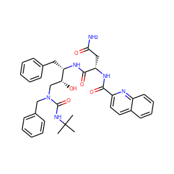 CC(C)(C)NC(=O)N(Cc1ccccc1)C[C@@H](O)[C@H](Cc1ccccc1)NC(=O)[C@H](CC(N)=O)NC(=O)c1ccc2ccccc2n1 ZINC000014943019