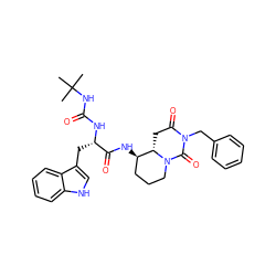 CC(C)(C)NC(=O)N[C@@H](Cc1c[nH]c2ccccc12)C(=O)N[C@@H]1CCCN2C(=O)N(Cc3ccccc3)C(=O)C[C@@H]12 ZINC000003979508