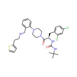 CC(C)(C)NC(=O)N[C@H](Cc1ccc(Cl)cc1Cl)C(=O)N1CCN(c2ccccc2CNCCc2cccs2)CC1 ZINC000028520693