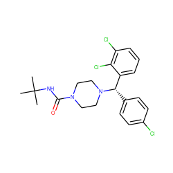 CC(C)(C)NC(=O)N1CCN([C@@H](c2ccc(Cl)cc2)c2cccc(Cl)c2Cl)CC1 ZINC000040914962