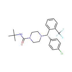 CC(C)(C)NC(=O)N1CCN([C@@H](c2ccc(Cl)cc2)c2ccccc2C(F)(F)F)CC1 ZINC000040394990