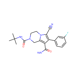 CC(C)(C)NC(=O)N1CCn2c(C#N)c(-c3cccc(F)c3)c(C(N)=O)c2C1 ZINC000112973604