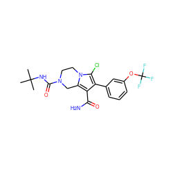 CC(C)(C)NC(=O)N1CCn2c(Cl)c(-c3cccc(OC(F)(F)F)c3)c(C(N)=O)c2C1 ZINC000223406320