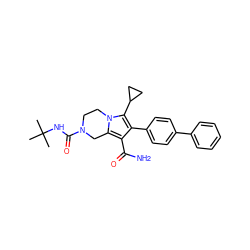 CC(C)(C)NC(=O)N1CCn2c(c(C(N)=O)c(-c3ccc(-c4ccccc4)cc3)c2C2CC2)C1 ZINC001772576062