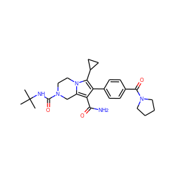 CC(C)(C)NC(=O)N1CCn2c(c(C(N)=O)c(-c3ccc(C(=O)N4CCCC4)cc3)c2C2CC2)C1 ZINC001772651552