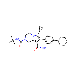 CC(C)(C)NC(=O)N1CCn2c(c(C(N)=O)c(-c3ccc(C4CCCCC4)cc3)c2C2CC2)C1 ZINC000199018906