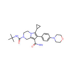 CC(C)(C)NC(=O)N1CCn2c(c(C(N)=O)c(-c3ccc(N4CCOCC4)cc3)c2C2CC2)C1 ZINC001772585053