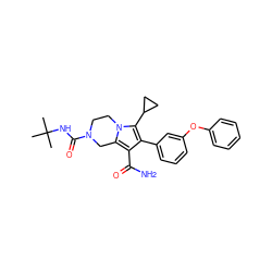 CC(C)(C)NC(=O)N1CCn2c(c(C(N)=O)c(-c3cccc(Oc4ccccc4)c3)c2C2CC2)C1 ZINC001772649997