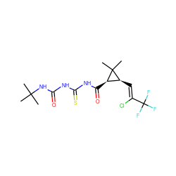 CC(C)(C)NC(=O)NC(=S)NC(=O)[C@@H]1[C@H](/C=C(\Cl)C(F)(F)F)C1(C)C ZINC000040862071