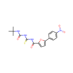 CC(C)(C)NC(=O)NC(=S)NC(=O)c1ccc(-c2ccc([N+](=O)[O-])cc2)o1 ZINC000028566165