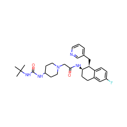 CC(C)(C)NC(=O)NC1CCN(CC(=O)N[C@@H]2CCc3cc(F)ccc3[C@@H]2Cc2cccnc2)CC1 ZINC000029394981