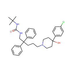 CC(C)(C)NC(=O)NCC(CCCN1CCC(O)(c2ccc(Cl)cc2)CC1)(c1ccccc1)c1ccccc1 ZINC000027298332