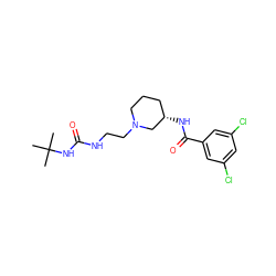 CC(C)(C)NC(=O)NCCN1CCC[C@H](NC(=O)c2cc(Cl)cc(Cl)c2)C1 ZINC000095590987