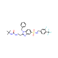 CC(C)(C)NC(=O)NCCc1nc2cc(S(=O)(=O)NCc3ccc(C(F)(F)F)c(F)c3)ccc2n1Cc1ccccc1 ZINC000028338633