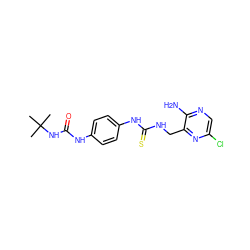 CC(C)(C)NC(=O)Nc1ccc(NC(=S)NCc2nc(Cl)cnc2N)cc1 ZINC000071282024