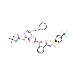 CC(C)(C)NC(=O)Nc1nc(Cl)c(CCC2CCCCC2)n(CC(=O)Nc2ccccc2C(=O)NS(=O)(=O)c2ccc(C(F)(F)F)cc2)c1=O ZINC000150597141