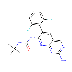 CC(C)(C)NC(=O)Nc1nc2nc(N)ncc2cc1-c1c(F)cccc1F ZINC000003815511