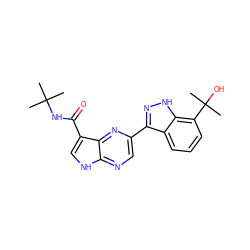 CC(C)(C)NC(=O)c1c[nH]c2ncc(-c3n[nH]c4c(C(C)(C)O)cccc34)nc12 ZINC000095602457