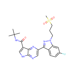 CC(C)(C)NC(=O)c1c[nH]c2ncc(-c3nn(CCCS(C)(=O)=O)c4cc(F)ccc34)nc12 ZINC000095604480