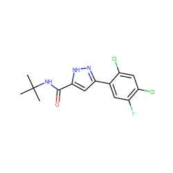 CC(C)(C)NC(=O)c1cc(-c2cc(F)c(Cl)cc2Cl)n[nH]1 ZINC000064693589