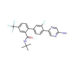 CC(C)(C)NC(=O)c1cc(C(F)(F)F)ccc1-c1ccc(-c2cnc(N)cn2)c(F)c1 ZINC000224812770