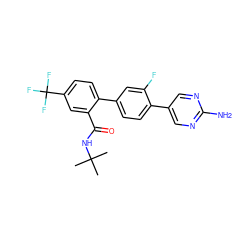 CC(C)(C)NC(=O)c1cc(C(F)(F)F)ccc1-c1ccc(-c2cnc(N)nc2)c(F)c1 ZINC000224751216