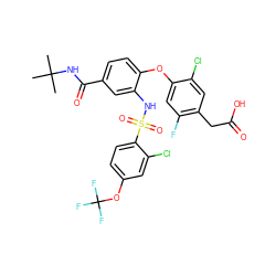 CC(C)(C)NC(=O)c1ccc(Oc2cc(F)c(CC(=O)O)cc2Cl)c(NS(=O)(=O)c2ccc(OC(F)(F)F)cc2Cl)c1 ZINC000082178588