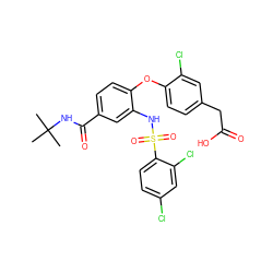 CC(C)(C)NC(=O)c1ccc(Oc2ccc(CC(=O)O)cc2Cl)c(NS(=O)(=O)c2ccc(Cl)cc2Cl)c1 ZINC000073258504