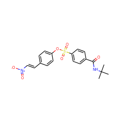 CC(C)(C)NC(=O)c1ccc(S(=O)(=O)Oc2ccc(/C=C/[N+](=O)[O-])cc2)cc1 ZINC000013823392