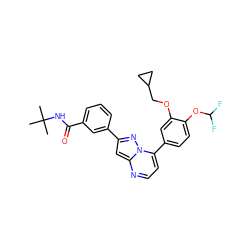 CC(C)(C)NC(=O)c1cccc(-c2cc3nccc(-c4ccc(OC(F)F)c(OCC5CC5)c4)n3n2)c1 ZINC000045390177