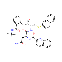 CC(C)(C)NC(=O)c1ccccc1C[C@@H](O)[C@H](CSc1ccc2ccccc2c1)NC(=O)[C@H](CC(N)=O)NC(=O)c1ccc2ccccc2n1 ZINC000003915796