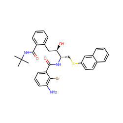 CC(C)(C)NC(=O)c1ccccc1C[C@@H](O)[C@H](CSc1ccc2ccccc2c1)NC(=O)c1cccc(N)c1Br ZINC000027851991