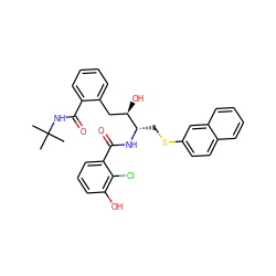 CC(C)(C)NC(=O)c1ccccc1C[C@@H](O)[C@H](CSc1ccc2ccccc2c1)NC(=O)c1cccc(O)c1Cl ZINC000027853648